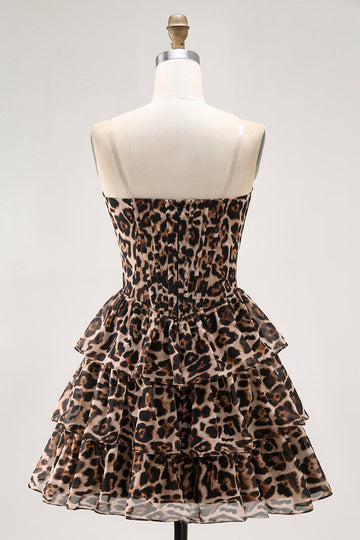 Robe de cocktail corset trapèze en forme de léopard a-ligne Sweetheart